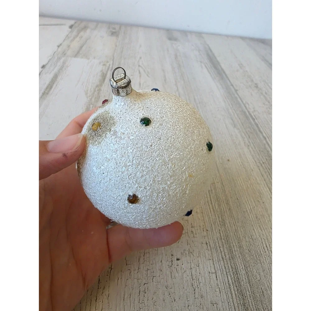 vintage West Germany gem Mica white Glass Mercury ornament
